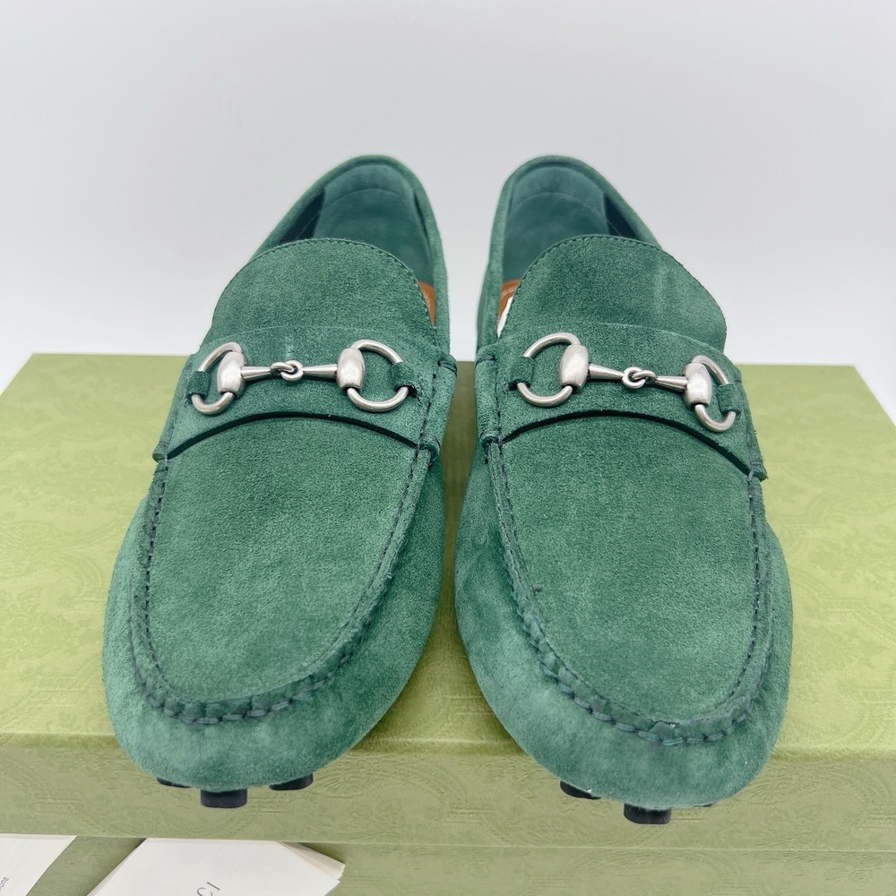Gucci Men's Driver Loafers Moccasin GG Horsebit Vintage Green Suede UK 8 US 8.5 - Picture 5 of 15